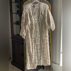 NWT Anthropologie Raj Natural Cream Ecru Crochet Boho Cardigan Kimono One Size